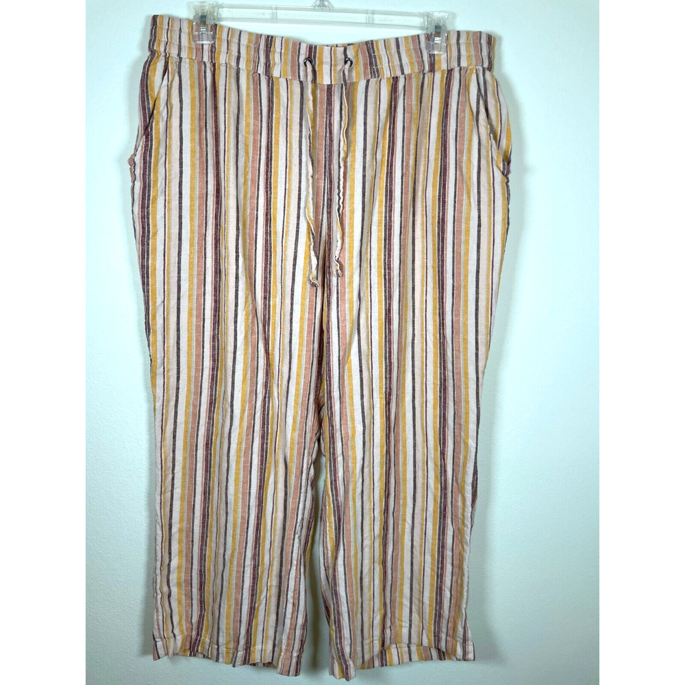 D & Co Naturals Womens Pants Petite 1X Striped Linen Blend Wide Leg Lagenlook